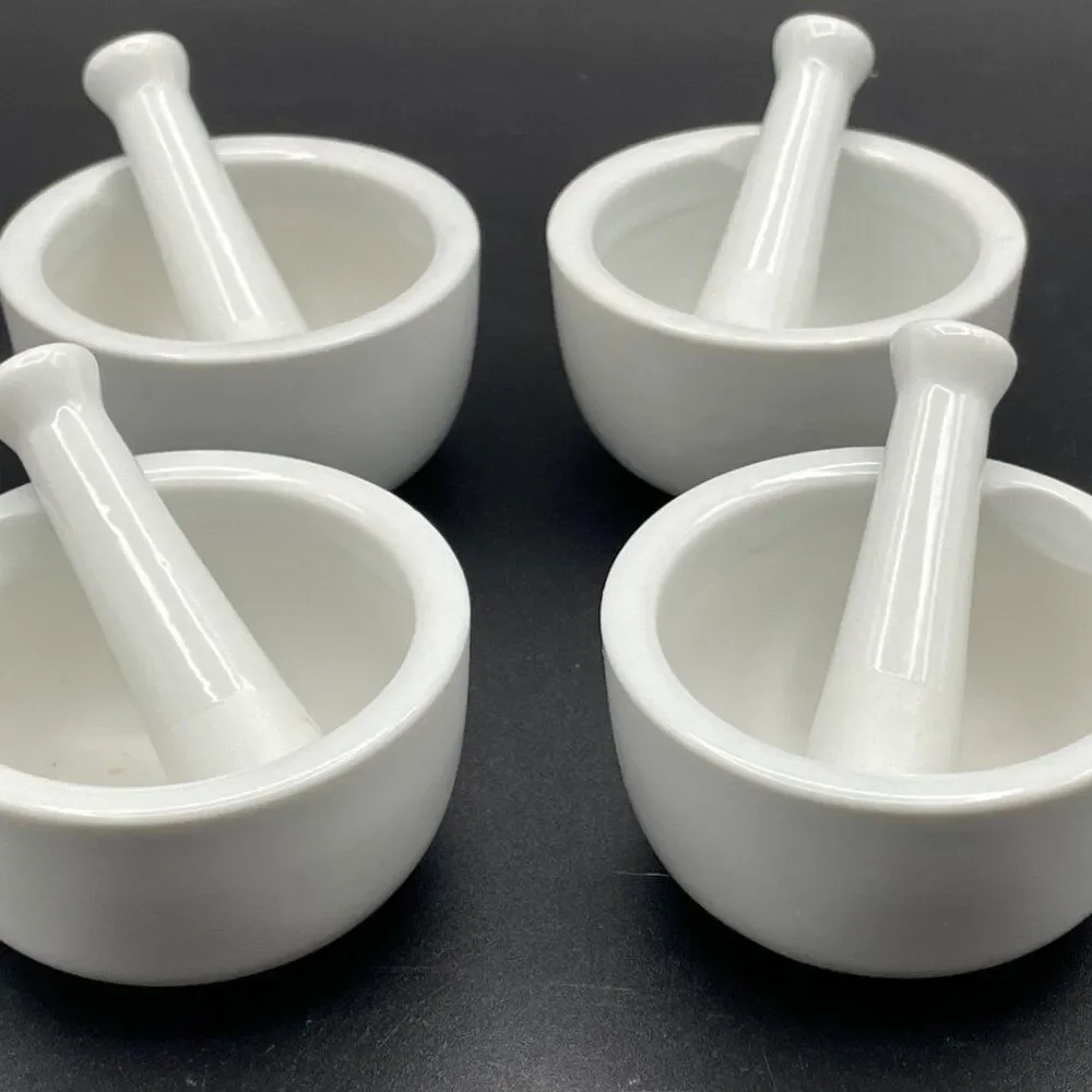 Set of 4 HIC Kitchen Small Mortar and Pestle Set Fine White Porcelain 2.75